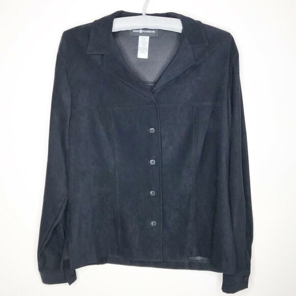 Sag Harbor Black Button Up Shirt Jacket Size 10 Womens - Picture 1 of 5
